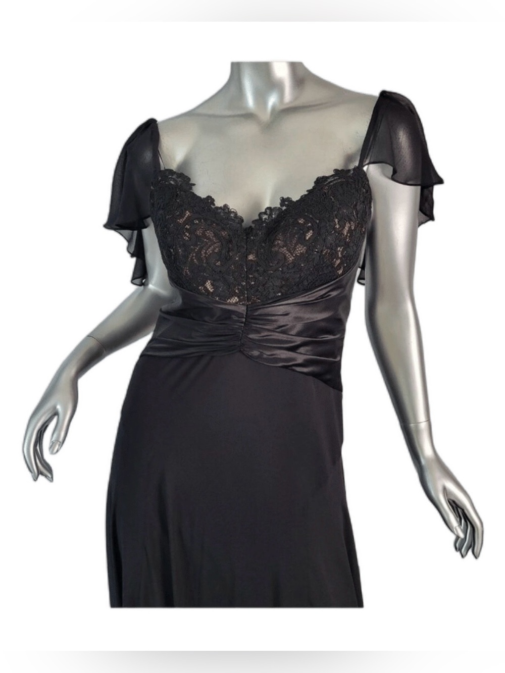 BADGLEY MISCHKA Beautiful Black Lace & 100% Silk Full-Length Formal Dress NWTs!